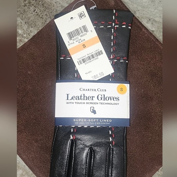 NWT Touchscreen Charter Club Black Lambs Leather Gloves with Stitching Detail - Picture 11 of 12